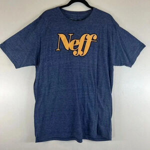 Neff Mens XL Navy Blue T-Shirt Gold Logo Short Sleeve NWOT